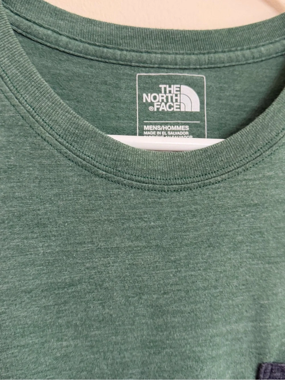 The North Face Men's Heather Green Crewneck Tee with Navy Pocket